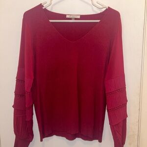 Sioni Red Bateau Neck Ruffled Blouse